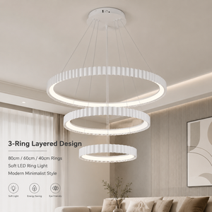 Lustre moderne à trois anneaux 104W LED dimmable avec télécommande, tricolore, en métal, pour salle à manger, salon, hôtel, villa, usage commercial - Product Image 2