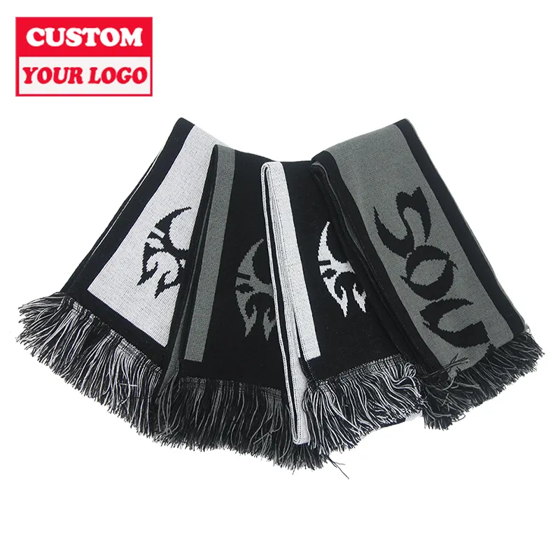 Embroidered Souvenir Club Hand Waving Woven Sports Soccer Team Fan Football Game Scarf Custom Logo Knit Bar Scarf For Promotion