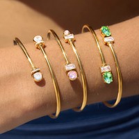 Bracelet Manchette Ajustable en Or 18K PVD pour Femme, Non Ternissant, avec Zircon et Cristal Géométrique, Bijou Minimaliste