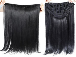 Peluca de encaje frontal de fibra sintética resistente al calor <span class=keywords><strong>con</strong></span> línea de cabello natural, base de encaje sin pegamento, cierre extraíble, cabello liso HD largo - Product Image 4