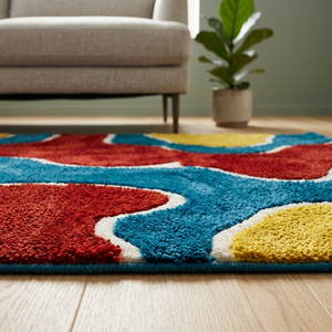 Tapis rectangulaire 100 % laine tufté à la main, élégance abstraite moderne, résistant aux taches, rembourré, pour salle à manger, couloir/entrée - Product Image 2