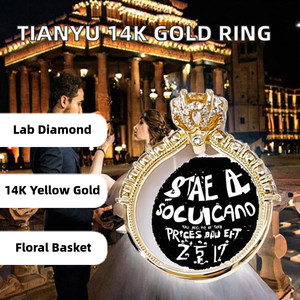 Anillo de Compromiso de Oro Amarillo de 14K con Diamante de Laboratorio y Diseño Floral de 6 Puntas Laterales, Hecho a Medida para Mujer por Stonewels - Product Image 2