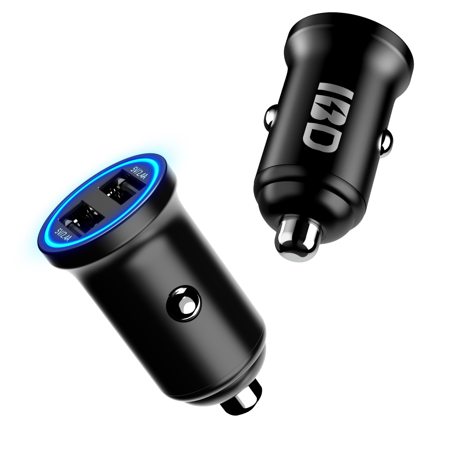 IBD wholesale mini design 24W Zinc Alloy Dual Ports Smart protable Car Charger for cell phone
