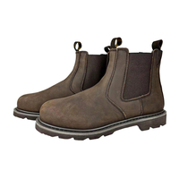Bottes de Sécurité Chelsea CE S3 à Embout Acier, Cuir Vachette Crazy-Horse Marron, Bottes Homme à Enfiler pour Travail en Usine, Chaussures de Sécurité Cousu Goodyear