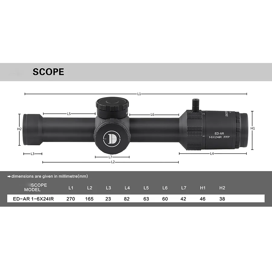 DiscoveryOpt חדש הגעה ציד אופטי היקף ED-AR 1-6X24IR Reticle קומפקטי עיצוב כוונות אופטיות