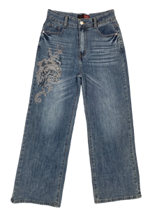Pantalon large noir en jean pour enfants avec strass, pantalon en jean brillant et scintillant pour filles - Product Image 2