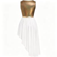 Robe de danse lyrique sans manches avec sequins à la taille et jupe irrégulière en mousseline pour femme – Costume de danse moderne et contemporaine