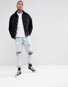 Giacca in Denim KY per Uomo 2023, Colletto a Punta, Bottoni a Contrasto, Nero - Product Image 3