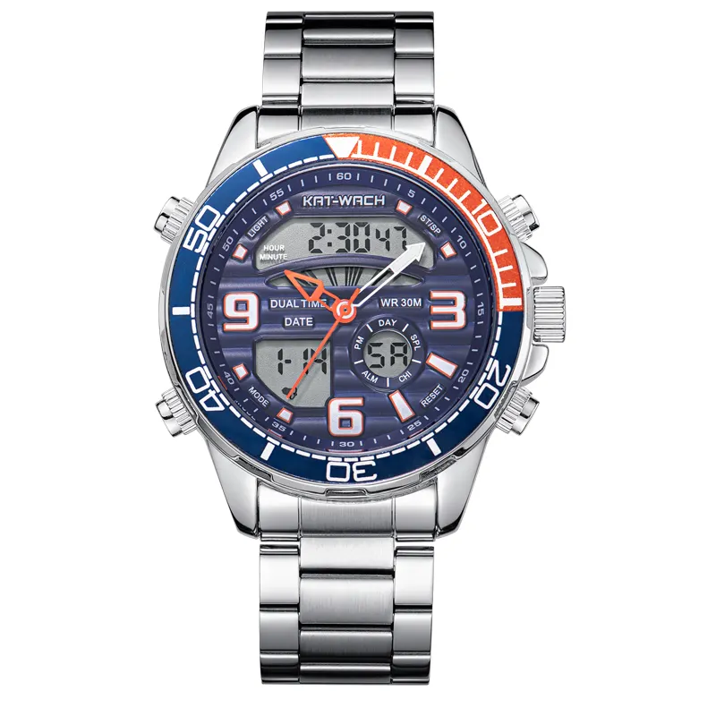 KAT-WACH Herrenmarke Luxus Digitalmode Sport Chronograph Quarz-Armbanduhren Edelstahlband wasserdichte Uhr