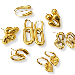 Pendientes de Aro con Forma de Estrella y Corazón, Chapados en Oro, Joyería de Moda para Mujer, Acero Inoxidable, Diseño Simple, Pendientes Modernos para Uso Diario - Product Image 2