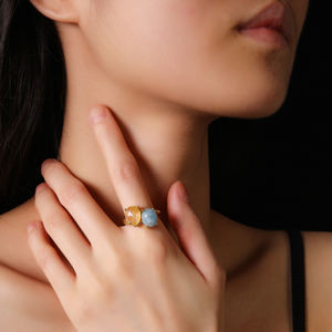 Anillo de cristal de Aguamarina Natural romántico, ajuste de garra, piedra preciosa múltiple, redimensionable para boda, aniversario, fiesta de compromiso, moda - Product Image 5