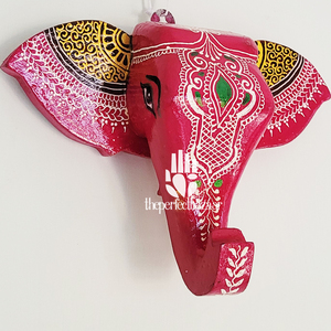 Décoration murale tête d'éléphant en bois couleur rose - Product Image 2