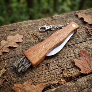 Couteau à champignons pliant à manche en bois avec <span class=keywords><strong>lame</strong></span> en acier inoxydable à pointe effilée et anneau porte-clés pour usage DIY, OEM, jardinage et agricole - Product Image 4