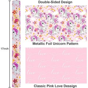 Unicorn Wrapping Paper Roll 17 In X 16.5 Ft <b>Pink</b> Rainbow Gift <b>Wrap</b> For Birthday Baby Shower Bridal Shower Wedding - Product Image 3