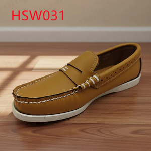 ZYF, Chaussures <span class=keywords><strong>bateau</strong></span> jaunes en cuir de vache pleine fleur, style masque, pour une marche stable, à enfiler rapidement, coutures à la main, chaussures Penny tendance HSW031 - Product Image 1