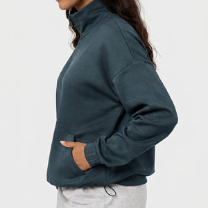 Sudadera de Mujer con Cierre de Cremallera, Color Sólido, Cuello Alto, Manga Larga, Transpirable, Tejida, con Bolsillos, para Otoño - Product Image 4