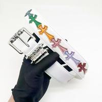 Ceinture à boucle en alliage blanc, motif litchi coloré, style artistique, pour hommes et femmes, mode rétro, motif vigne, pour jeunes