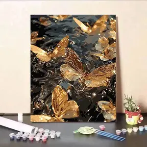 للبيع بالجملة لوحة فنية رقمية زيتية مموجة للماء مقاس 40x50 صورة فراشة جميلة مرسومة بالأرقام مع إطار داخلي