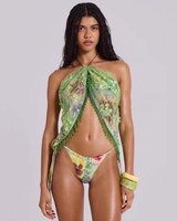 Ensemble deux pièces d'été imprimé Beach Sexy Femmes Vert Paillettes Tassel Halter Top et Mini Jupe Femme Bikini 2 Pièces Ensemble