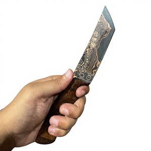 Cuchillo de Hoja Fija de Acero Damasco y Cobre con Mango de Madera, Personalizable, para Caza, Camping y Supervivencia - Product Image 2