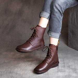 Botines de Piel Auténtica Estilo Étnico Retro para Otoño o Invierno, con Cierre Lateral, Cordones, Suela Suave y Forro de Algodón - Product Image 1