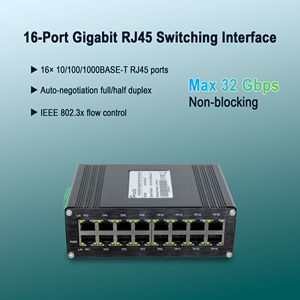 Switch <span class=keywords><strong>Ethernet</strong></span> industriel non géré Hereta 16 ports Gigabit 40 Gbps, ports RJ45, montage sur rail DIN, boîtier en alliage d'aluminium, large plage de tension 12-48VDC - Product Image 3