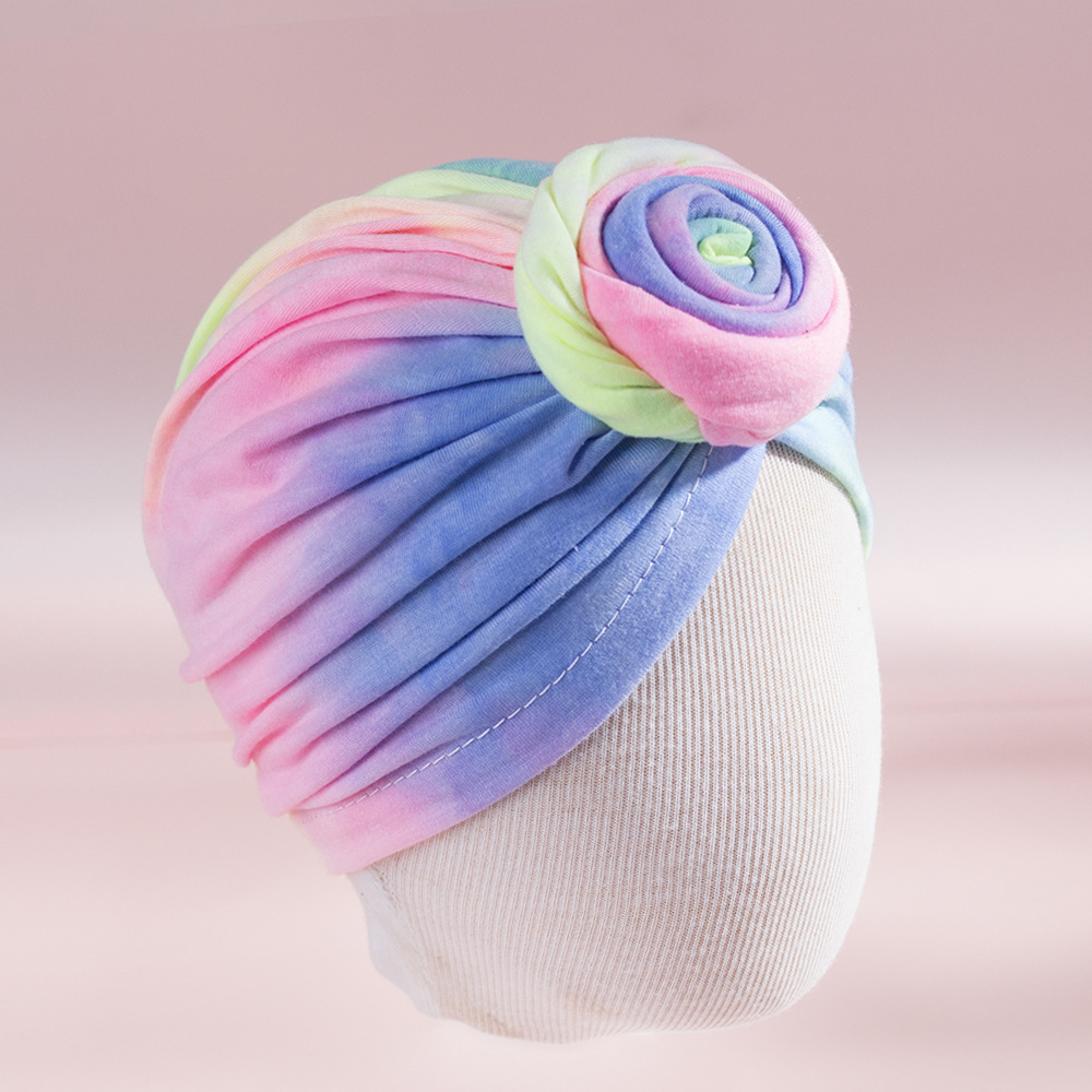 Оптовая продажа, модные дизайнерские шапки-бини на заказ, мягкие ослепительные цветные детские шапки-тюрбаны, шапка с ролловым шариком в виде розы, детские индийские шапки для детей