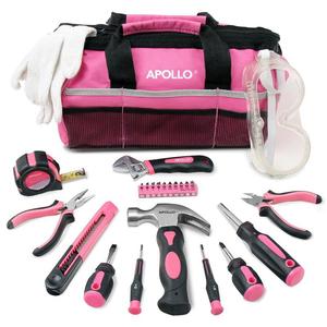 Apollo Pink 23 Pc Household <b>Diy</b> Tool <b>Kit</b> With Hammer Wrench Safety Glasses Gloves - Product Image 3