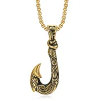 Desain Kail Ikan Antik Hitam Vintage Berukir untuk Pria, Kalung Liontin Fashion dari Baja Tahan Karat.