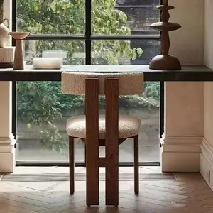 餐厅家具木制餐椅白橡木羊皮餐厅家具餐椅套装木质框架软垫椅