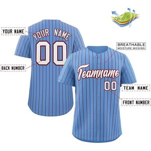Camiseta de béisbol personalizada con rayas, botones, nombre y número cosidos, unisex, para adultos y jóvenes, que absorbe la humedad - Product Image 2