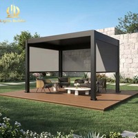 Pergola de jardin électrique étanche en aluminium avec toit rétractable motorisé et persiennes, pare-soleil