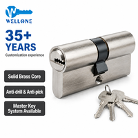 Cylindre de serrure de porte en laiton nickelé de 60 mm à double ouverture profil européen Wellone Factory Wholesale avec 3 clés