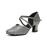 Chaussures de danse latine professionnelles en strass noir brillant avec semelle intermédiaire chaussures de danse de performance moderne conformes à la norme nationale