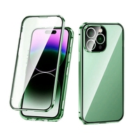 Étui en verre trempé magnétique double face pour iPhone 17 17Promax 17air 16 15 14 13 avec boucle de verrouillage, coque de téléphone en verre double face