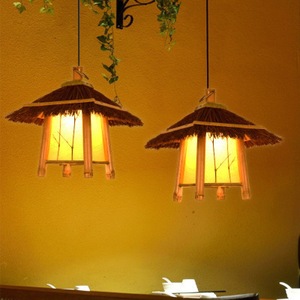 Lámpara colgante tejida de bambú, luz Led cuadrada, piel de oveja amarilla para pasillos, balcones, estilo chino - Product Image 4