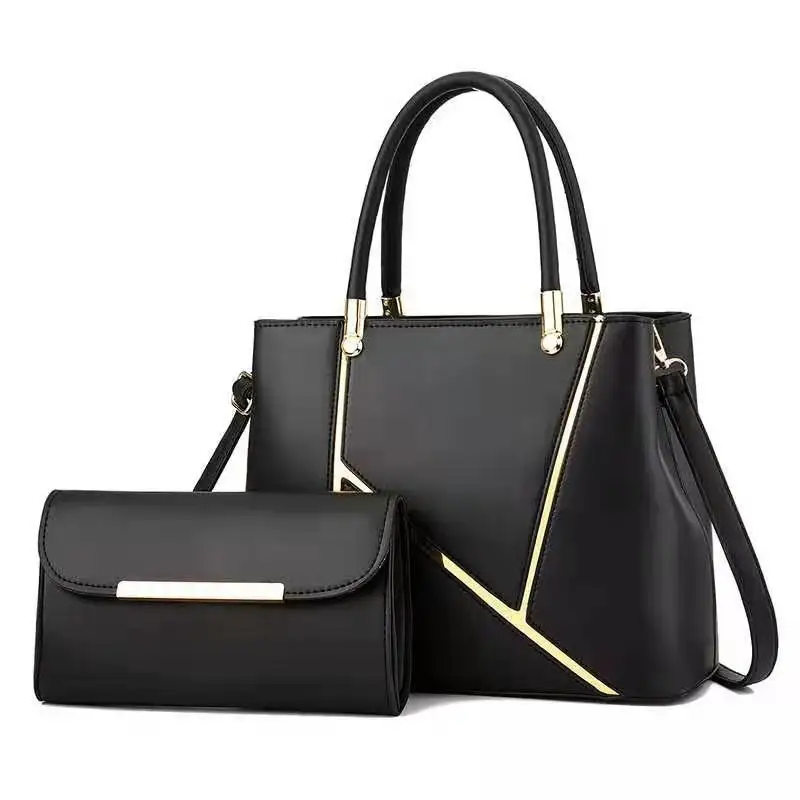 Wholesale price stock lot of ladies bags pu leather 2in1 women handbag set large capacity purses bag set