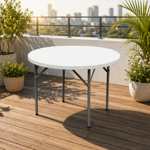 Otros muebles de exterior Mesa plegable redonda de plástico moldeado por soplado - Mesa plegable de plástico multiusos - Product Image 3
