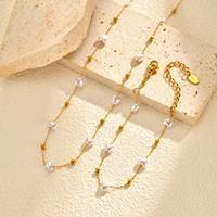 Collier en acier inoxydable plaqué or 18 carats français, vente en gros, élégant collier de perles et bracelet pour femme, bijoux de mariage