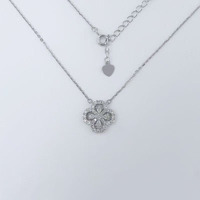 Collier Pendentif Trèfle Porte-Bonheur Ajustable en Argent 925 avec Diamant de Laboratoire, Ensemble de Bijoux Fins, Colliers Délicats pour Femmes