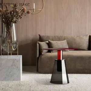 Nouveau meuble de style simple, petite table basse ronde nordique moderne de luxe en verre noir