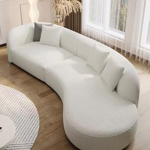 Comfort moderno soggiorno interno a forma di <span class=keywords><strong>L</strong></span> arredamento Design curvo hotel 3-4 posti bianco bouclé tessuto sezionale due posti spugna a due posti - Product Image 5