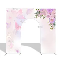 Backdrop Gerbang Selamat Datang Motif Bunga Kupu-kupu 10x9 kaki, Aluminium Kokoh 32mm dengan Bukaan Lengkung, Dekorasi Pernikahan dan Baby Shower