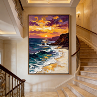 Peinture à l'huile originale sur toile, paysage marin texturé 3D, taille personnalisée, style rétro, cadre en bois, pour salon