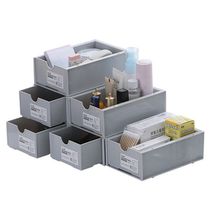 <b>Slim</b> Drawer Box Stackable <b>Storage</b> Organizer White Transparent Gray Rectangle Desktop Office Stationery Cabinet - Product Image 5