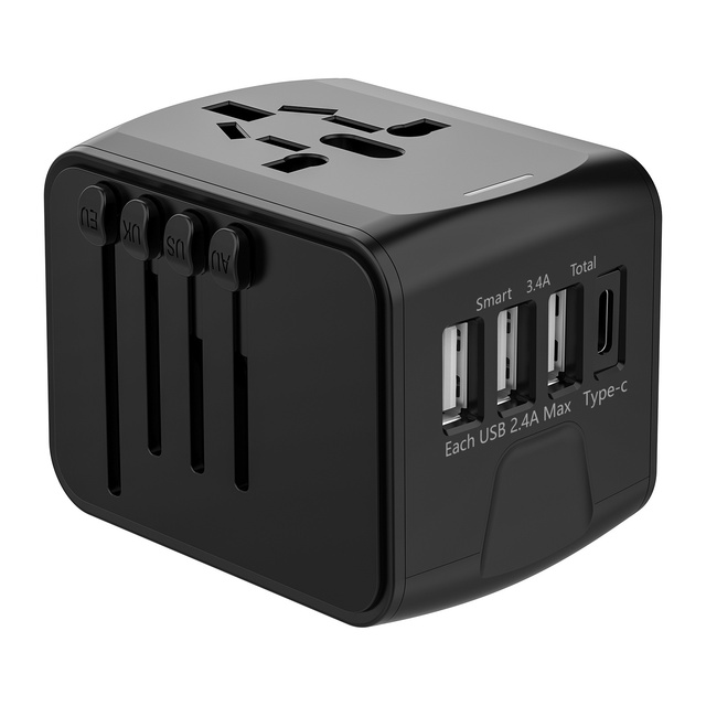 Portable All-in-One 35W PD USB-C Charger Adapter QC3.0 Compatible 3 USB + 1 Type-C Ports 100-250V Input Travel Adapter