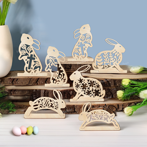 Muestra Gratuita de Conejito de Pascua de Madera Cortado con Láser, Decoración de Mesa, Kit de Conejito de Madera para Manualidades Infantiles - Product Image 2