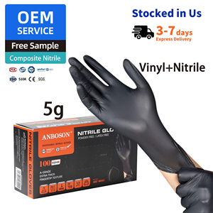 Guantes <span class=keywords><strong>de</strong></span> Nitrilo Sintético Negros <span class=keywords><strong>de</strong></span> Alta Resistencia ANBOSON 5g, EN ISO 374, Tipo No Estéril, EPP Industrial, Venta al por Mayor para Fábrica y <span class=keywords><strong>Tatuajes</strong></span> - Product Image 1