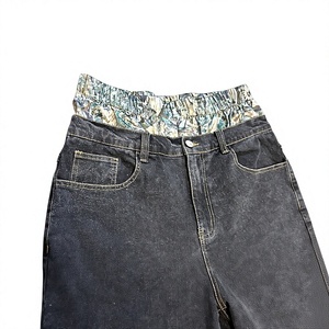 Pantalones Cortos Vaqueros de Mezclilla Personalizados de Doble Cinturón, de Cintura Alta, Ajuste Holgado, Pierna Ancha, Transpirables, Lavados, Estilo Urbano, con Bordado, Estilo High Street - Product Image 5