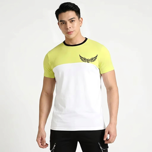 Camiseta de Manga Corta para Hombre, Color Amarillo y Blanco, con Estampado de Logotipo de Ala, Corte Ajustado, Cuello Redondo, Algodón Jersey, Transpirable - Product Image 1
